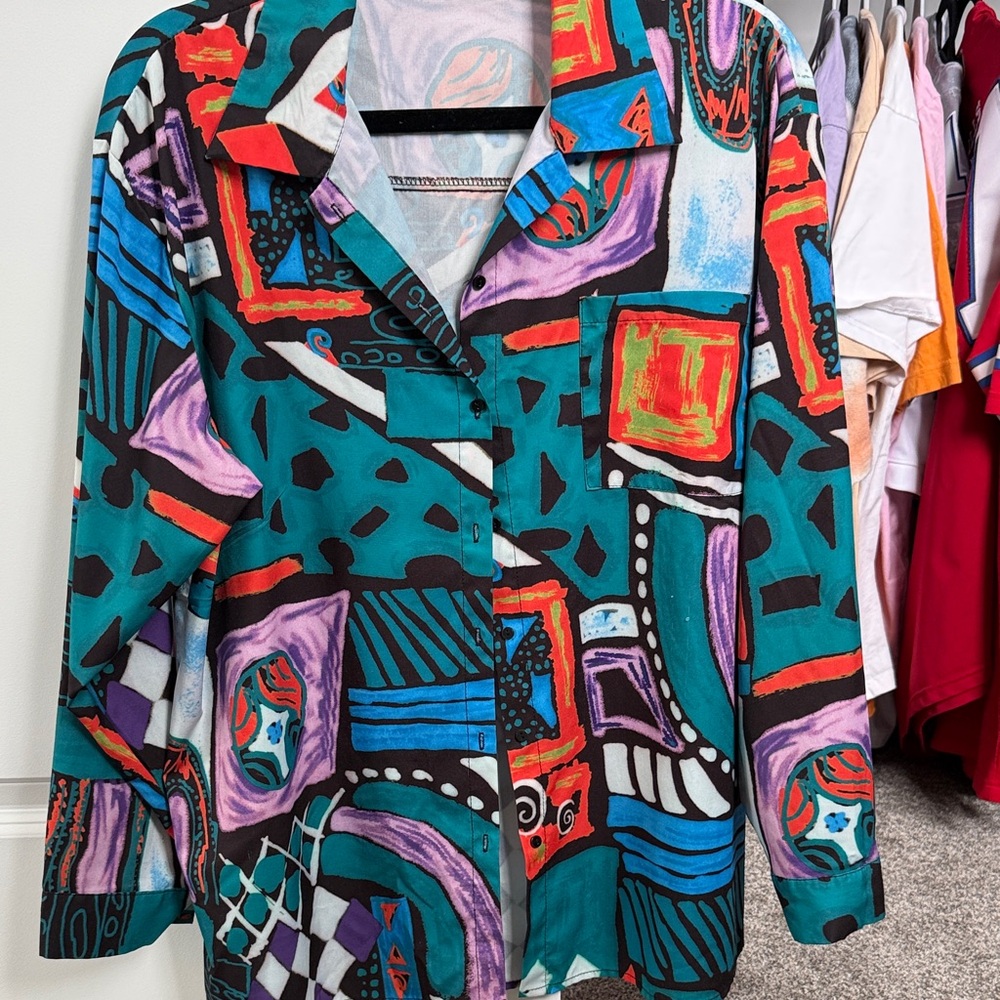 Vintage-Style Abstract Geometric Art Print Blouse